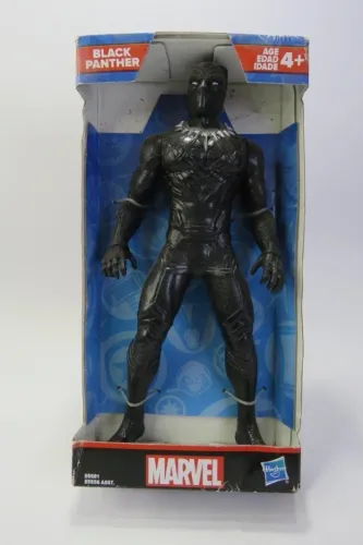 BONECO PANTERA NEGRA (BLACK PANTHER) - MARVEL, Na caixa original, fabricação HASBRO. A cai