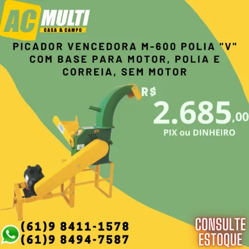 Picador Vencedora M-600 polia "V" com base para motor, polia e correia, sem motor