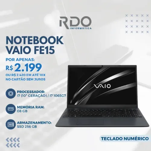 Notebook Vaio FE15 i7 10ª Geração 8GB SSD 256GB Teclado Numérico - Pronto para uso!