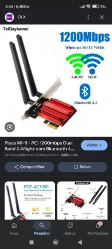 Placa Wi-fi PCI 1200Mbps Dual Band 2.4/5ghz com Bluetooth 4.2