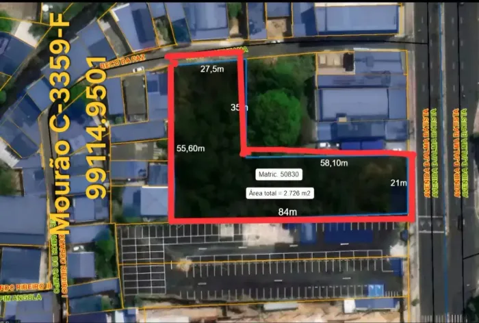 Excelente terreno na Av Djalma Batista com 2.726m2, plano. Em frente ao Condomínio Eldorad