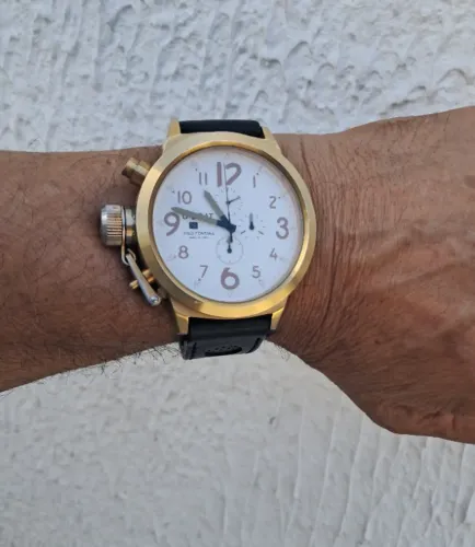 Relógio U-BOLT Itálo Fontaine Dourado Pulseira Couro - Frete Grátis 
