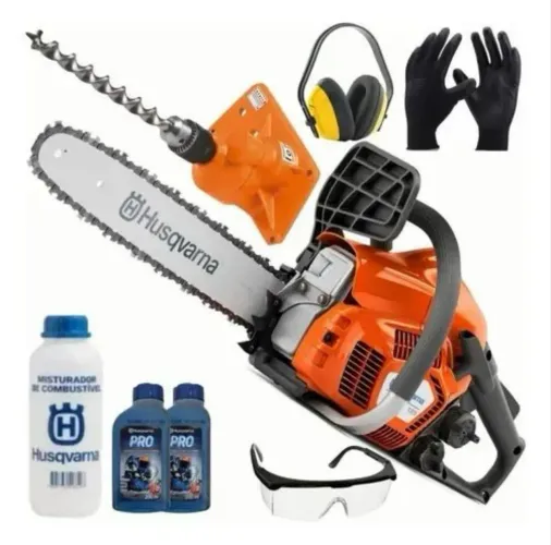 Motosserra 125 16 Husq C/ Furadeira Bristol E Kit Acessórios Laranja