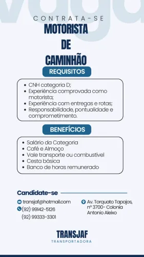 VAGA PARA MOTORISTA DE CAMINHÃO TOCO - MAGISTRAL