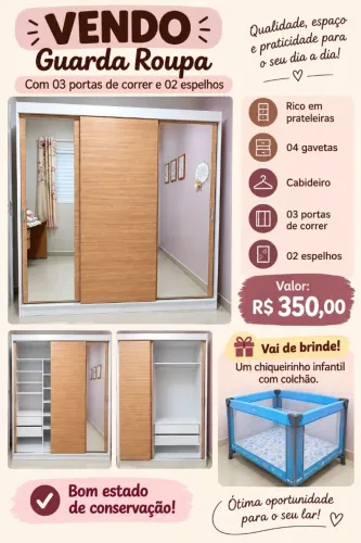 Guarda roupa 03 portas + brinde incrível 