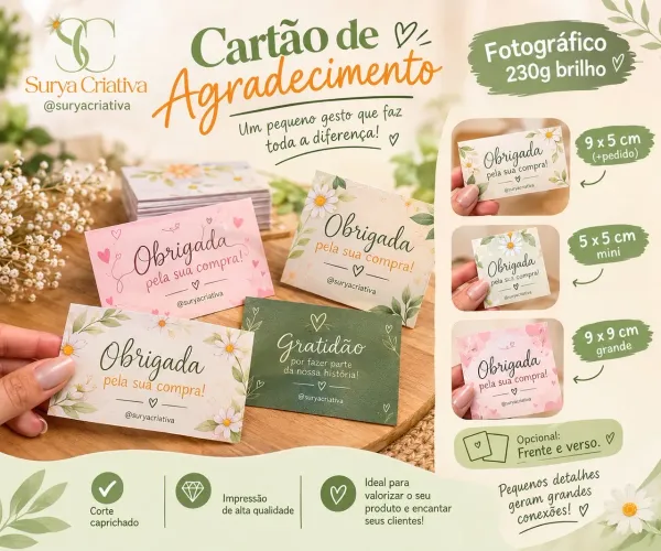 Cartão de Agradecimento Card Agradecimento ao Cliente Tag