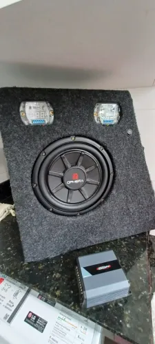 Caixa Som Sub Slim 10 Ophera Completo + Amplificador + Acessórios para Instalar