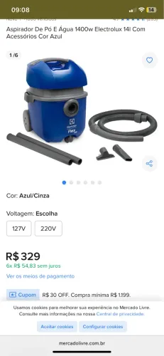 Aspirador De Pó E Água 1400w Electrolux 14l Com Acessórios Cor Azul