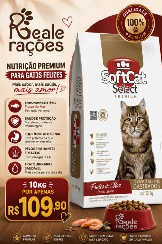 Ração premium Soft cat gatos castrados 10,1kg + entrega grátis
