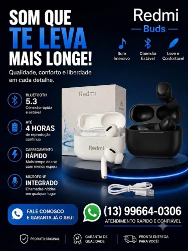 Fone de ouvido Redni - sem fio Bluetooth 