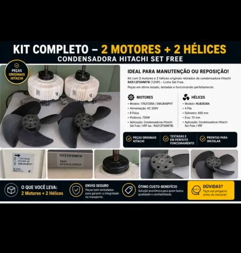 Kit de Motor e e Helice de VRF set free hitachi 12 HP modelo RAS12