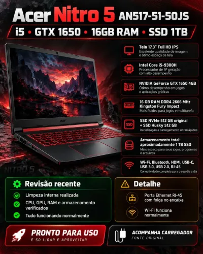 Acer Nitro 5 17,3? i5 GTX 1650 16GB RAM SSD 1TB