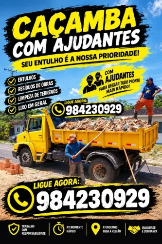 Entulho Remoção com ajudantes Caçamba com Ajudantes Retirada de lixo cascalho disk caixa