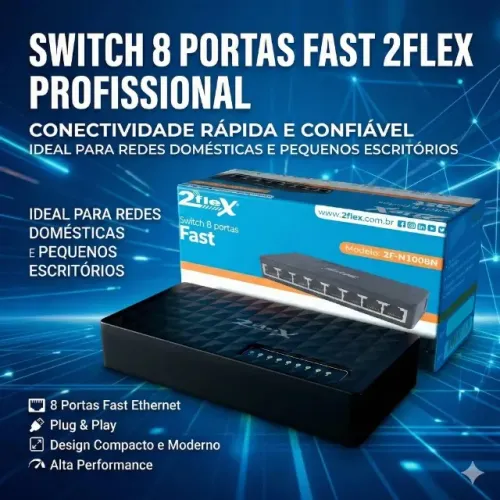 Switch 2F-N1008N 8 Portas 10/100Mbps Auto Negociáveis com LED Indicador de Atividade