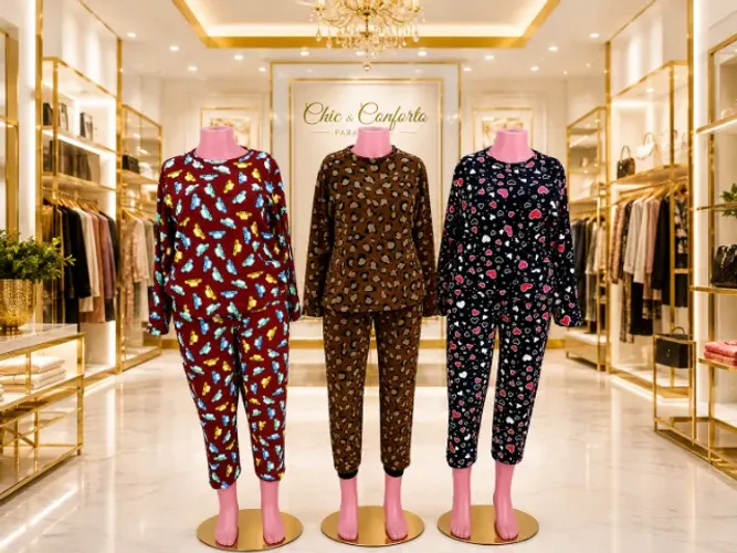 Pijama feminino flanelado sem bolso