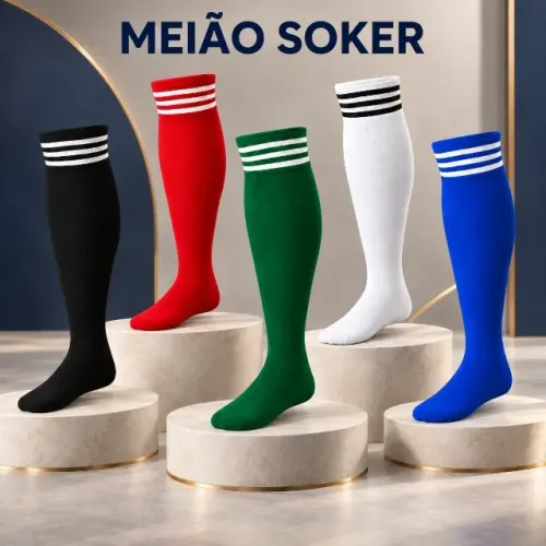 Meião de Futebol Unissex Kit 3 Pares Soker Cano Longo 40 ao 46