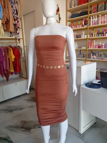 Vestido Elegante Midi drapeado em Tecido premium Poliamida 