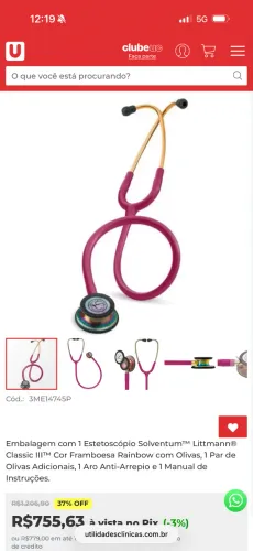 Estetoscópio LITTMANN ORIGINAL - Framboesa com Raynbow NA CAIXA