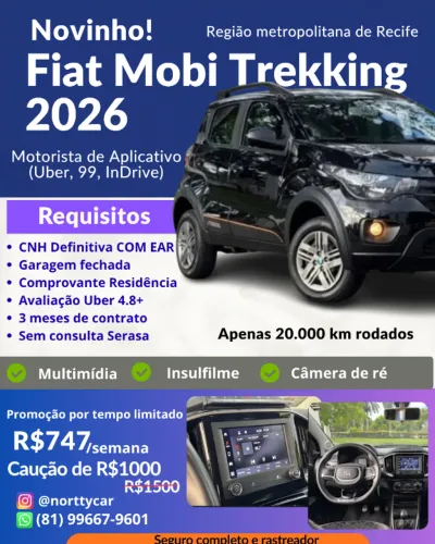 Aluguel Fiat Mobi 2026 para motorista de app ( uber, 99, indrive)