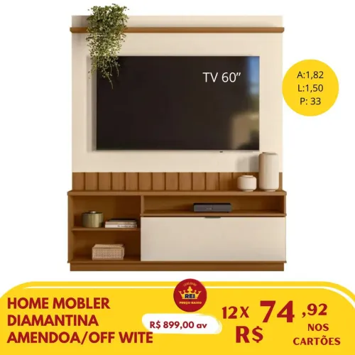 PROMOÇÃO URGENTE - Home Painel + Rack para Tvs com até 60 POLEGADAS apenas 12x R$74,92