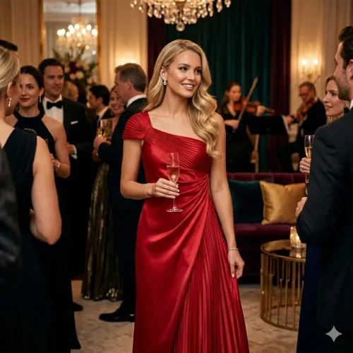 Vestido de Festa Vermelho Plissado
