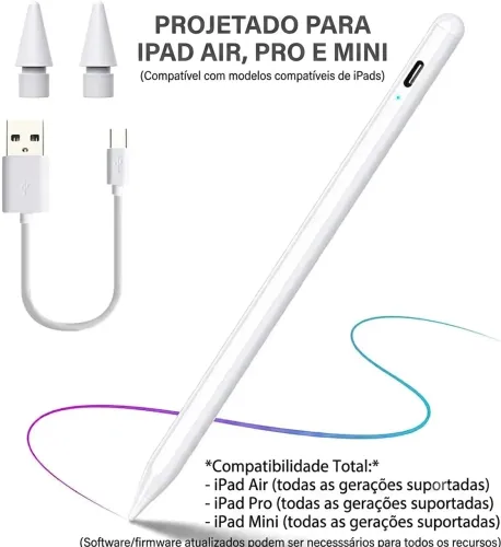 Caneta para iPad c/ Palm Rejection compatível com Air, Pro e Mini