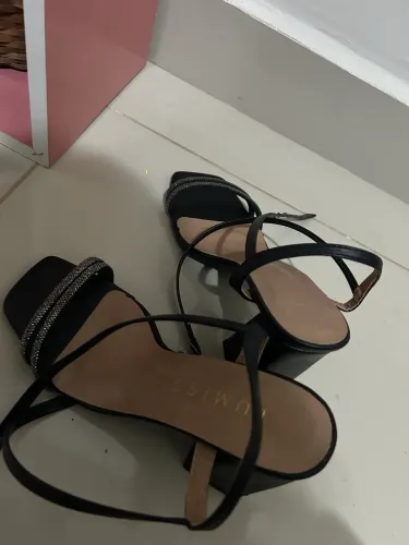 Sandália Feminina Salto Bloco Preta com Strass Lumiss 35 36