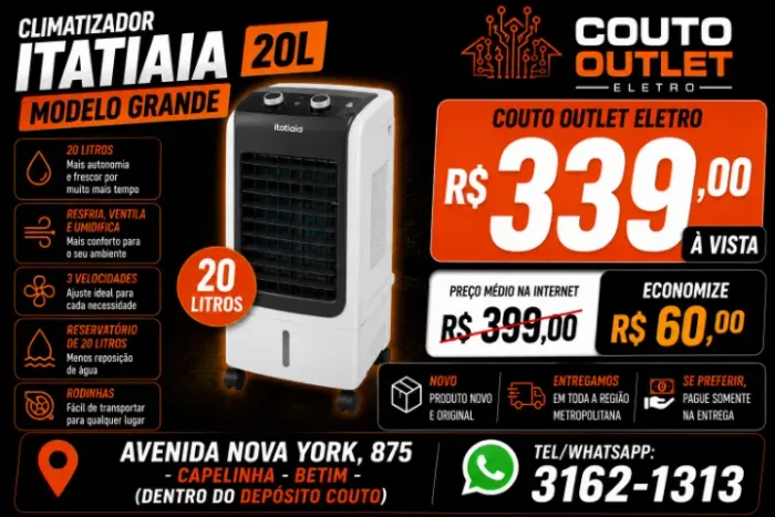 CLIMATIZADOR ITATIAIA 20 L MODELO GRANDE - MAIS BARATO QUE NAS GRANDES LOJAS ON-LINE