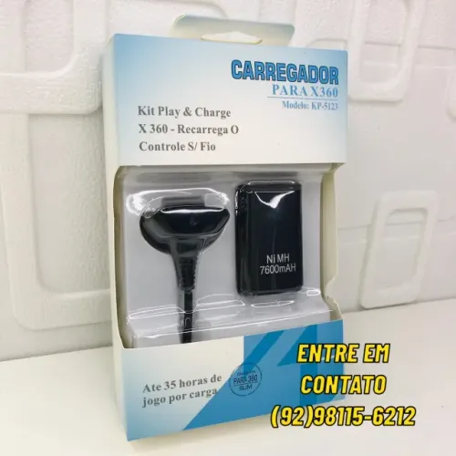 Kit Carregador Xbox 360 Slim - 7600mAh - Até 35h de Jogo