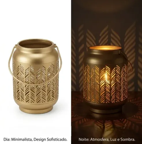 Luminária Abajur De Mesa Decorativa Metal Vazado Dourado