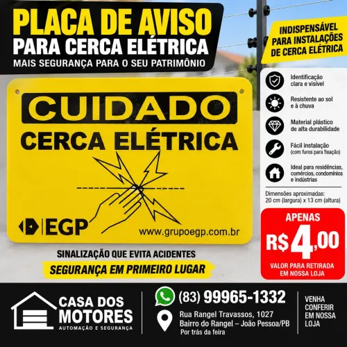 PLACA DE AVISO CUIDADO PARA CERCA ELÉTRICA EGP