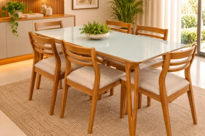 Conjunto Mesa Jasmin com 6 Cadeiras Fabricia (NOVO A PRONTA ENTREGA)
