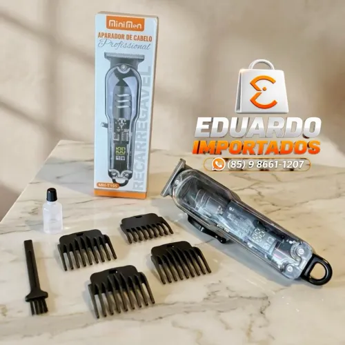 Maquininha de Acabamento Transparente Profissional com LED Cabelo e Barba (Kit Completo)