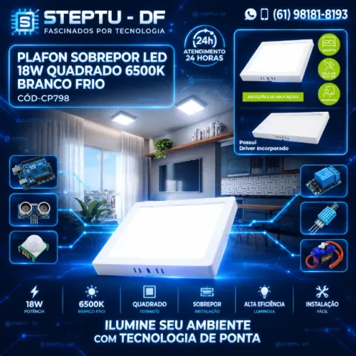 Plafon Sobrepor Led 18w Quadrado 6500k Branco Frio Arduino Automação COD-CP798