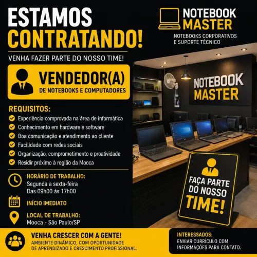 VAGA ABERTA - VENDEDOR(A) DE NOTEBOOKS E COMPUTADORES