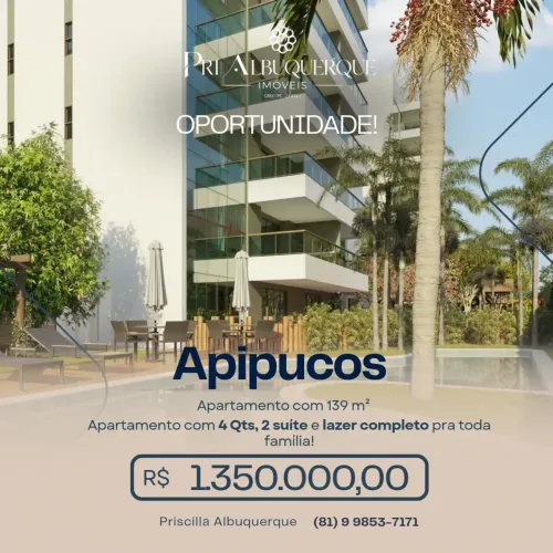 Oportunidade pra venda em Apipucos! Apartamento com 139 m² 4 Qts e 2 suítes e alto padrão