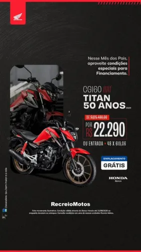 CG 160 TITAN 50 anos 2026 - 0km - ENTRADA + 48x 619,06 - EMPLACAMENTO