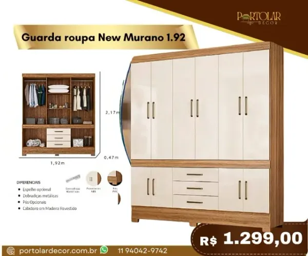 Guarda Roupa New Murano 1.92, a pronta entrega