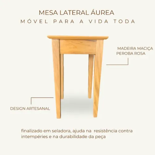Mesa Lateral Em Madeira Peroba Rosa 40x40x65cm
