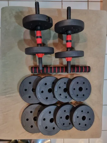 Kit halteres de anilhas 20kg e barras ajustáveis