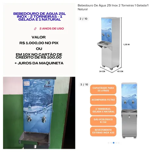 Bebedouro de Água 25L Inox
