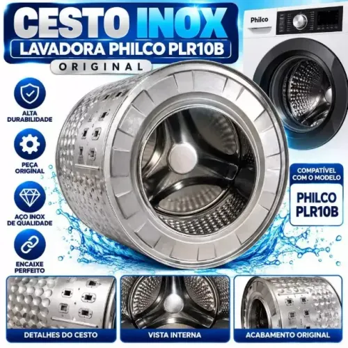 Cesto Inox Original Lavadora Philco PLR10B Tambor de Máquina de Lavar