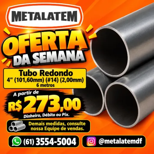 Tubo Redondo de Aço 4" (101,60 mm) - Chapa #14 - 2,00 mm - 6 Metros