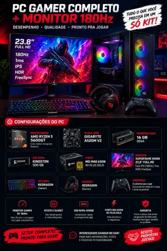 PC GAMER COMPLETO RYZEN 5600 GT + PERIFÉRICOS 