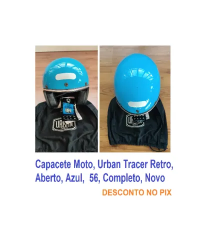 Capacete Moto Urban Tracer Retro Aberto Azul  56 Completo Novo