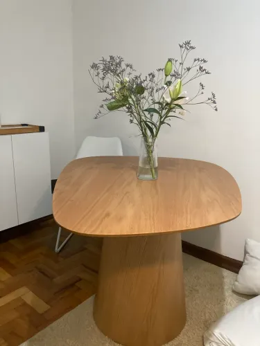 Mesa de Jantar Orgânica Moderna Base Cone Madeira 4 Lugares Nova