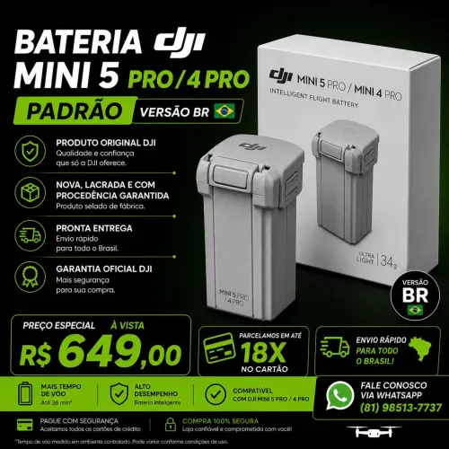Bateria Drone DJI mini 4 pro/5 pro PADRAO/BR( Em até 18X)