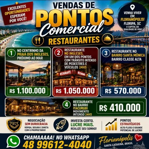 Venda de restaurantes em Florianópolis, Santa Catarina.