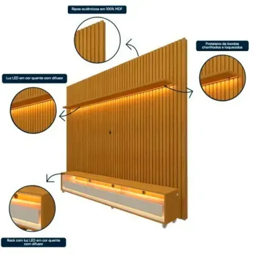 Rack com Painel para TV até 90 Polegadas LED 3 Gavetas Nobre Clean 100% MDF