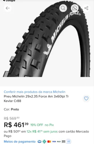 Par de Pneus Michelin Force 29x2.35 Wire Bead - Apenas 500 km de uso